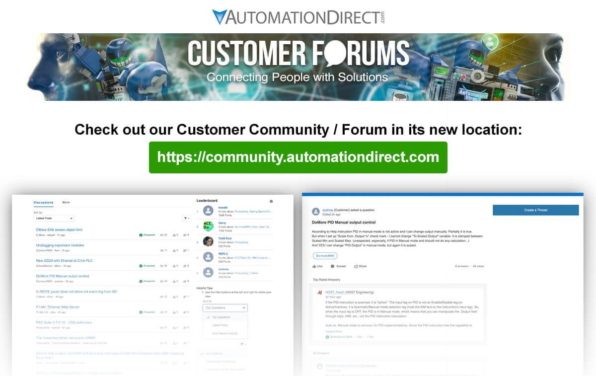 New AutomationDirect Forum experience, visit https://community.automationdirect.com